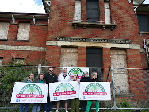 Babergh Green Party Members protesting outside of Belle Vue House